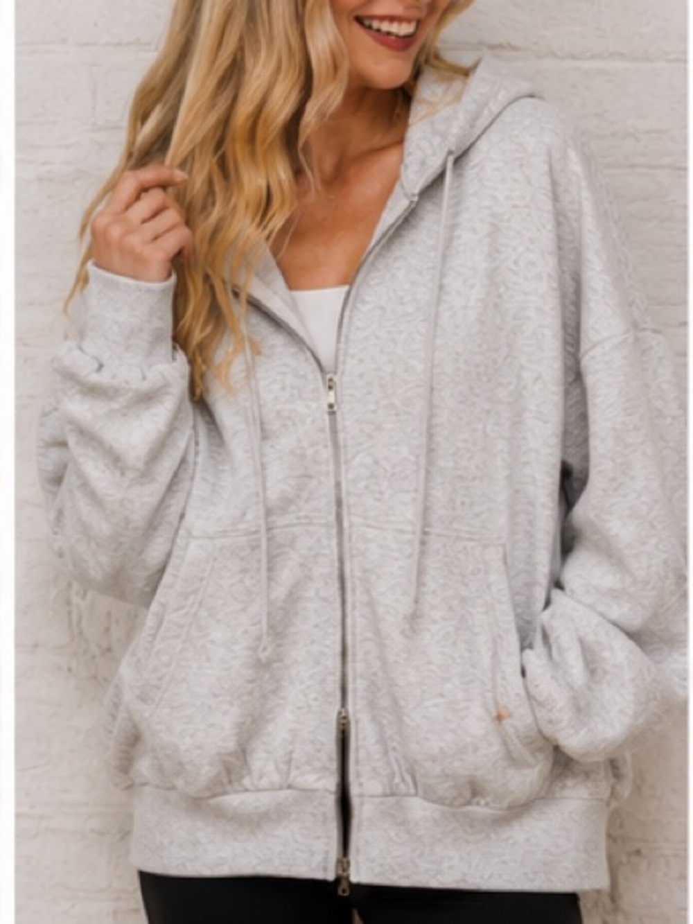 278. Women’s Heathered Grey Fleece 2-Way Zip-Up Hooded Sweatshirt Jacket NEW